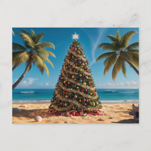 Tropical Christmas with Decorated Tree on a Beach  Holiday Postcard