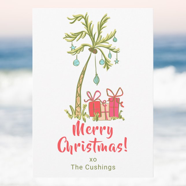 Tropical Christmas with Palm Tree Presents Coastal Holiday Card (Creator Uploaded)