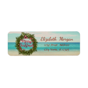 Tropical Christmas Wreath,Beach Return Address Label