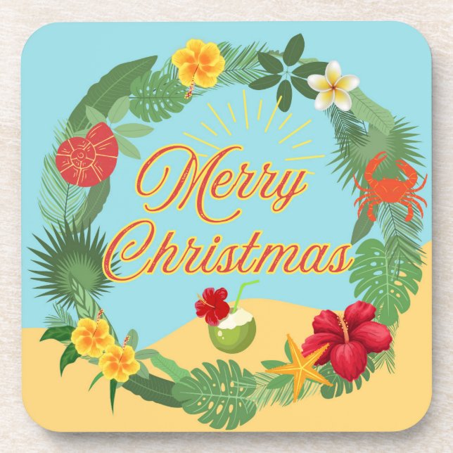 Tropical Christmas Wreath Coaster (Front)
