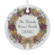 Tropical Christmas Wreath Glass Circle Ornament