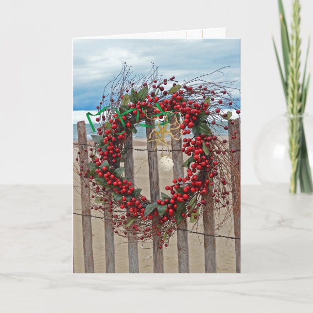 Tropical Christmas Wreath Holiday Card (Front)