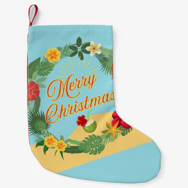 Tropical Christmas Wreath Small Christmas Stocking (Front)