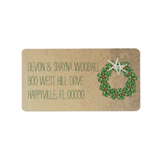 Tropical Christmas Wreath Starfish Return Address Address Label