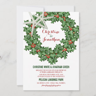 Tropical Christmas Wreath Wedding Invitations