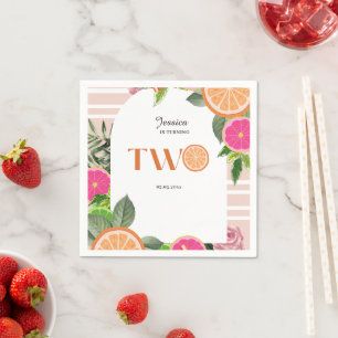 Tropical Citrus Baby second birthday Watercolor Napkin