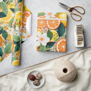 Tropical Citrus Bloom Floral Wrapping Paper