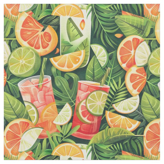 Tropical Citrus Cocktail Pattern Fabric (Close Up)