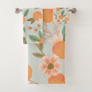 Tropical Citrus Floral Mint Green Bath Towel Set