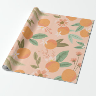Tropical Citrus Floral Pink Wrapping Paper