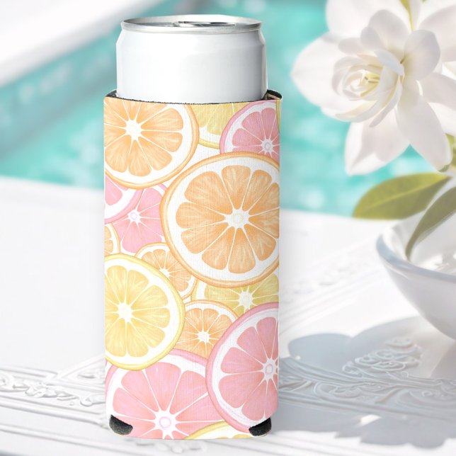 Tropical Citrus Fruit Pattern Summer Colourful Seltzer Can Cooler (Tropical Citrus Fruit Pattern Summer Colorful Seltzer Can Cooler)