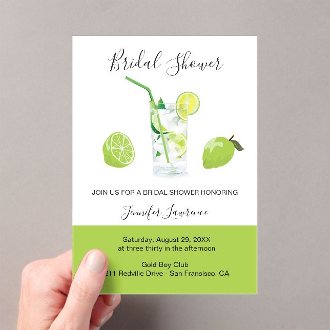 Tropical Citrus Green Lime Bridal Shower  Acrylic Invitations (Insitu (Handheld))