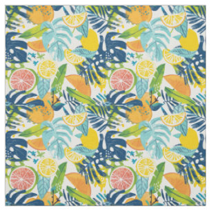 Tropical Citrus & Monstera Pattern Fabric
