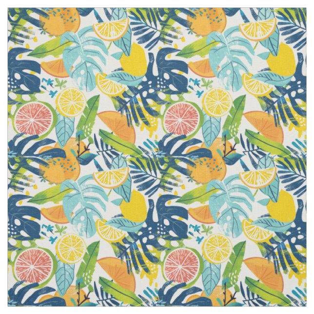 Tropical Citrus & Monstera Pattern Fabric (Swatch)