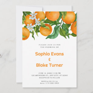 Tropical Citrus Oranges Botanical White Wedding Invitation