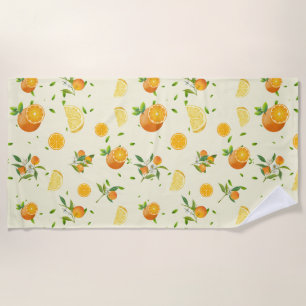 TROPICAL Citrus SUMMER FRUIT Orange lemon Slice Beach Towel