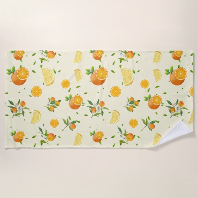 TROPICAL Citrus SUMMER FRUIT Orange lemon Slice  Beach Towel (Front)