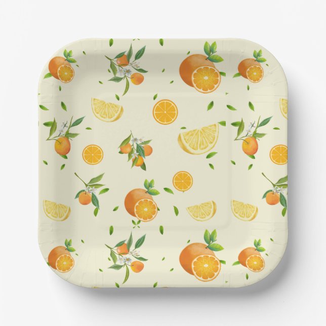 TROPICAL Citrus SUMMER FRUIT Orange lemon Slice  Paper Plate (Front)