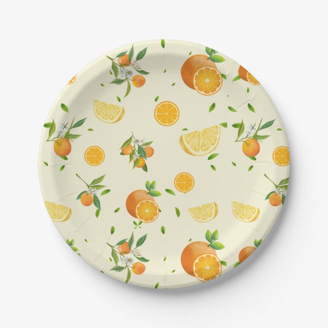 TROPICAL Citrus SUMMER FRUIT Orange lemon Slice  Paper Plate (Front)
