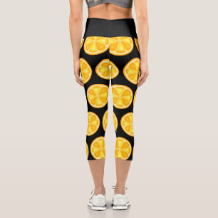 TROPICAL Citrus SUMMER FRUIT Orange lemons Slice Capri Leggings