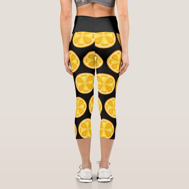 TROPICAL Citrus SUMMER FRUIT Orange lemons Slice Capri Leggings (Back)