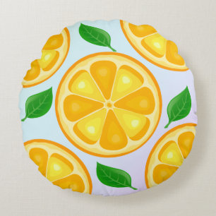TROPICAL Citrus SUMMER FRUIT Orange lemons Slice Round Cushion