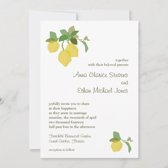 Tropical Citrus Wedding Invitation (Front)