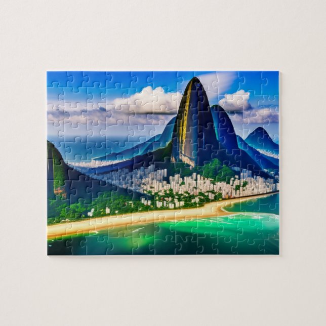 Tropical City Landscape With Mountains and Beach Jigsaw Puzzle (Horizontal)