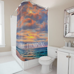 Tropical Clear Ocean Sunset Beach Shower Curtain