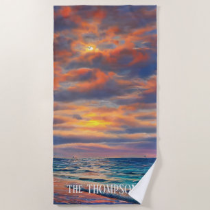 Tropical Clear Ocean Sunset Beach Towel