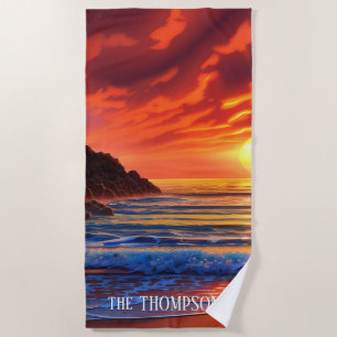 Tropical Clear Ocean Sunset Clouds Beach Towel