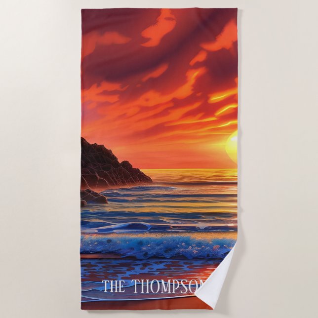 Tropical Clear Ocean Sunset Clouds Beach Towel (Front)