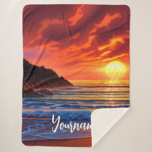 Tropical Clear Ocean Sunset Clouds Sherpa Blanket