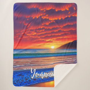 Tropical Clear Ocean Sunset Sky Sherpa Blanket