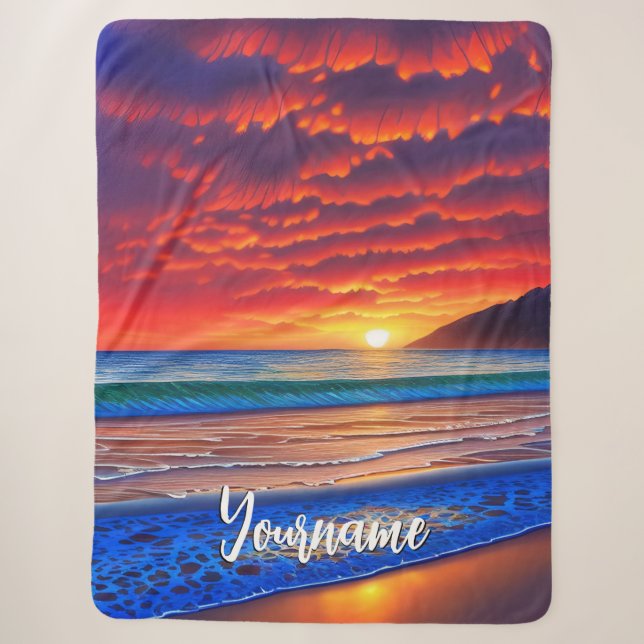 Tropical Clear Ocean Sunset Sky Sherpa Blanket (Front)