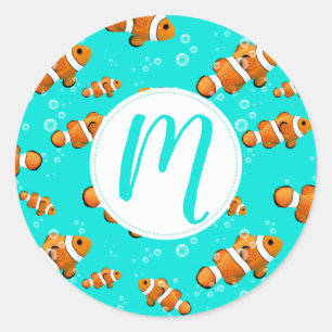 Tropical Clownfish & Bubbles Pattern Classic Round Sticker