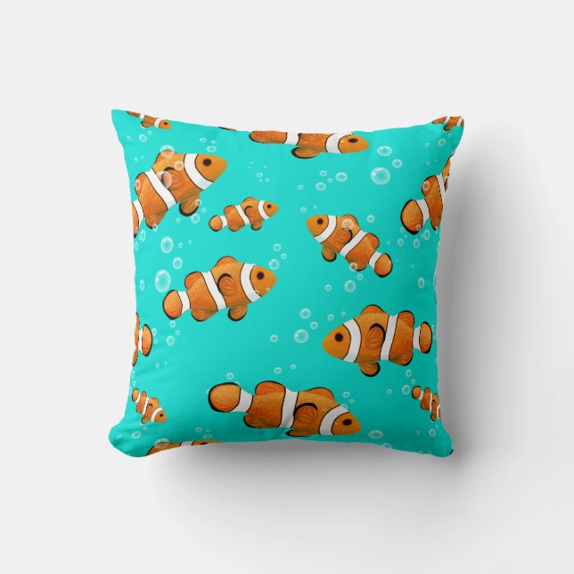 Tropical Clownfish & Bubbles Pattern Cushion (Front)