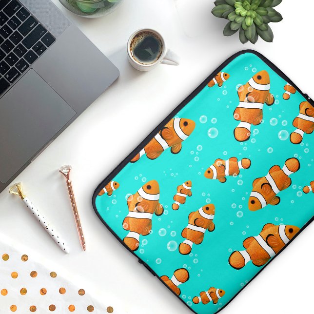 Tropical Clownfish & Bubbles Pattern Laptop Sleeve (Tropical Clownfish Pattern Laptop Sleeve)