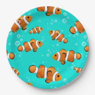 Tropical Clownfish & Bubbles Pattern Paper Plate