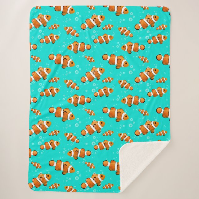 Tropical Clownfish & Bubbles Pattern Sherpa Blanket (Front)