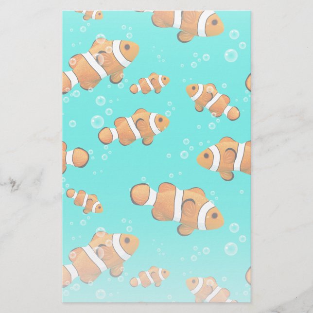 Tropical Clownfish & Bubbles Pattern Stationery (Front)