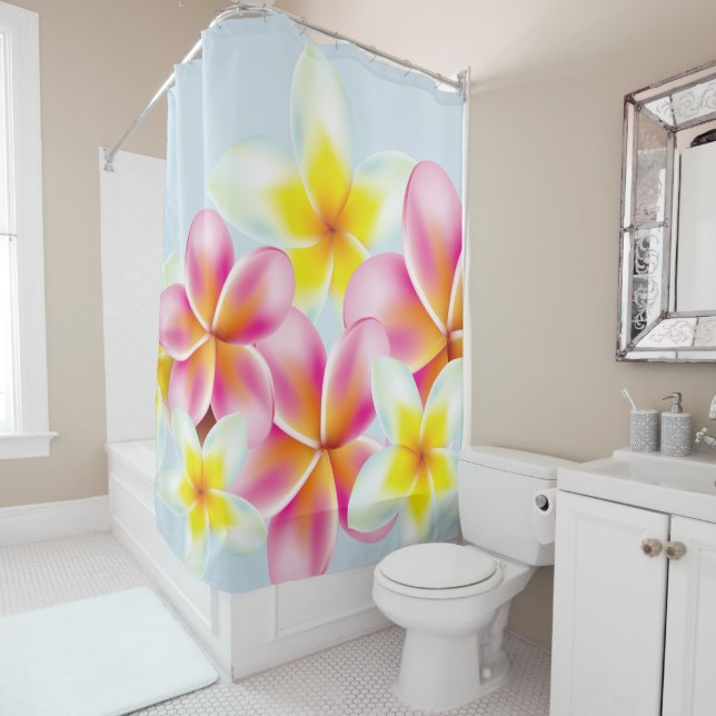 Tropical Cluster of Plumeria Flowers Shower Curtain (In Situ)