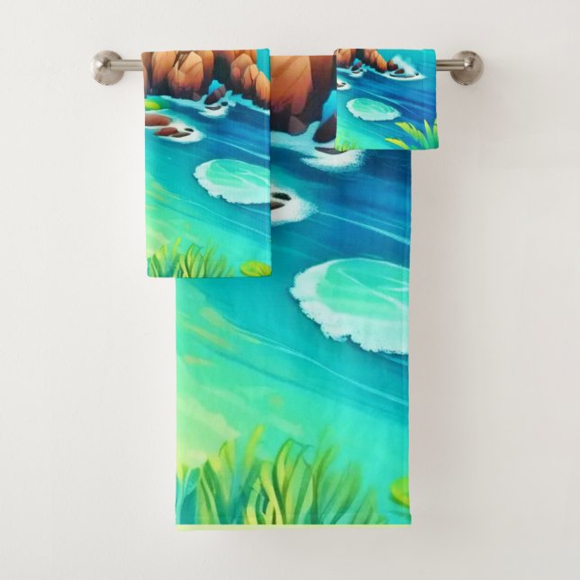 Tropical Coast Bliss Design Bath Towel Set (Insitu)
