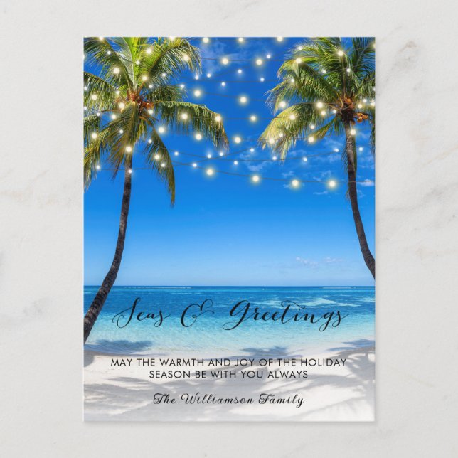 Tropical Coastal Beach Christmas Holiday Card  (Front)