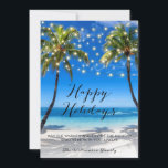 Tropical Coastal Beach Christmas Holiday Card<br><div class="desc">Tropical Coastal Beach Christmas Holiday Card - Send a little bit of paradise to your family and friends this holiday season. Christmas card features a gorgeous, tropical beach scene with glowing string lights and pretty modern script lettering that reads "Happy Holidays" and "MAY THE WARMTH AND JOY OF THE HOLIDAY...</div>