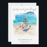 Tropical Coastal Beach Christmas Holiday Card<br><div class="desc">Tropical Coastal Beach Christmas Holiday Card - A gorgeous, tropical beach scene, featuring an anchor with tropical flowers and jingle bells. Beach and sea in the background. Modern, script typography reads " seas and greetings" with your family or business name, family members names with year, family members names and city...</div>