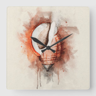 Tropical Coastal Beach Sea Shell Watercolor Square Wall Clock