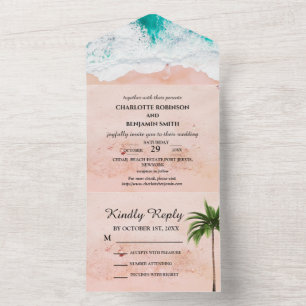 Tropical Coastal Beach Themed Wedding All In One Invitation