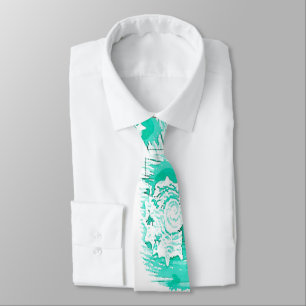 tropical coastal beach watercolor teal seashell tie