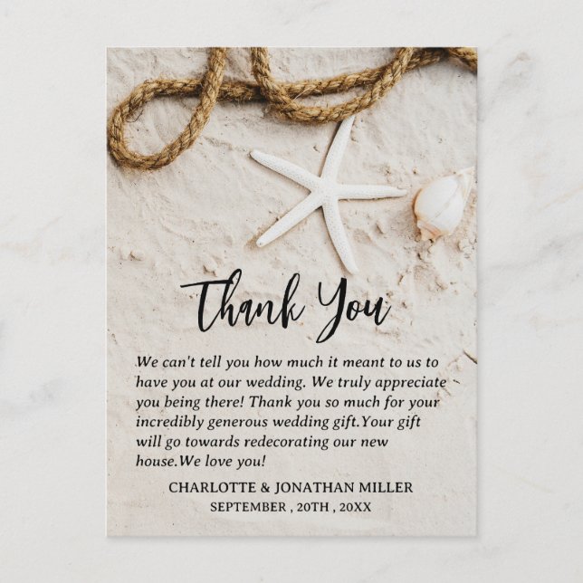 Tropical Coastal Beach Wedding Thank You Postcard (Front)
